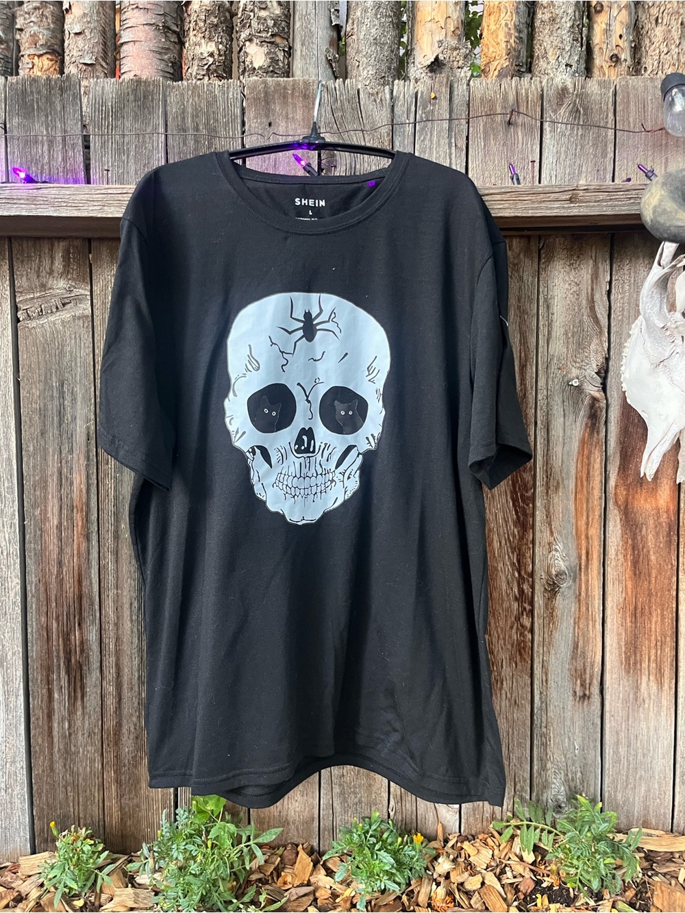 Black Skull, Cat, & Spider Graphic Tee